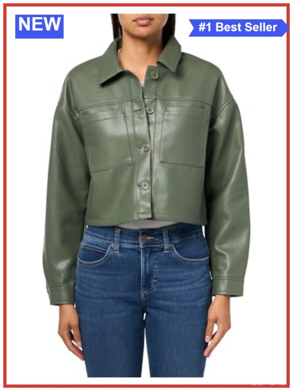 Long Sleeve Collar Neck Faux Leather Shacket